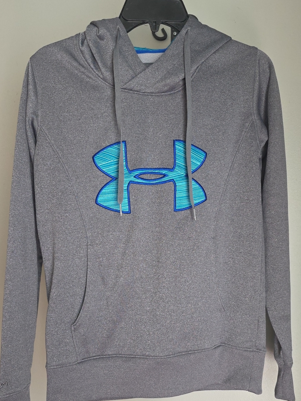 Under Armour Semi-Fitted Gray Hoodie with Blue Aqua Logo Size XS